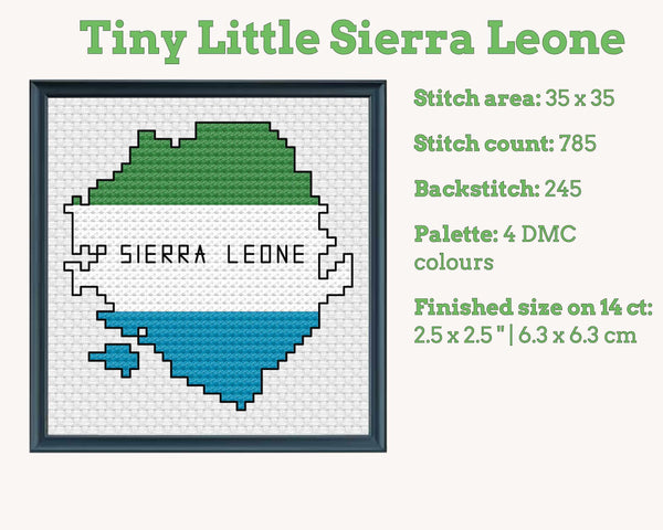 Sierra Leone Cross Stitch Pattern: Tiny Flag Map