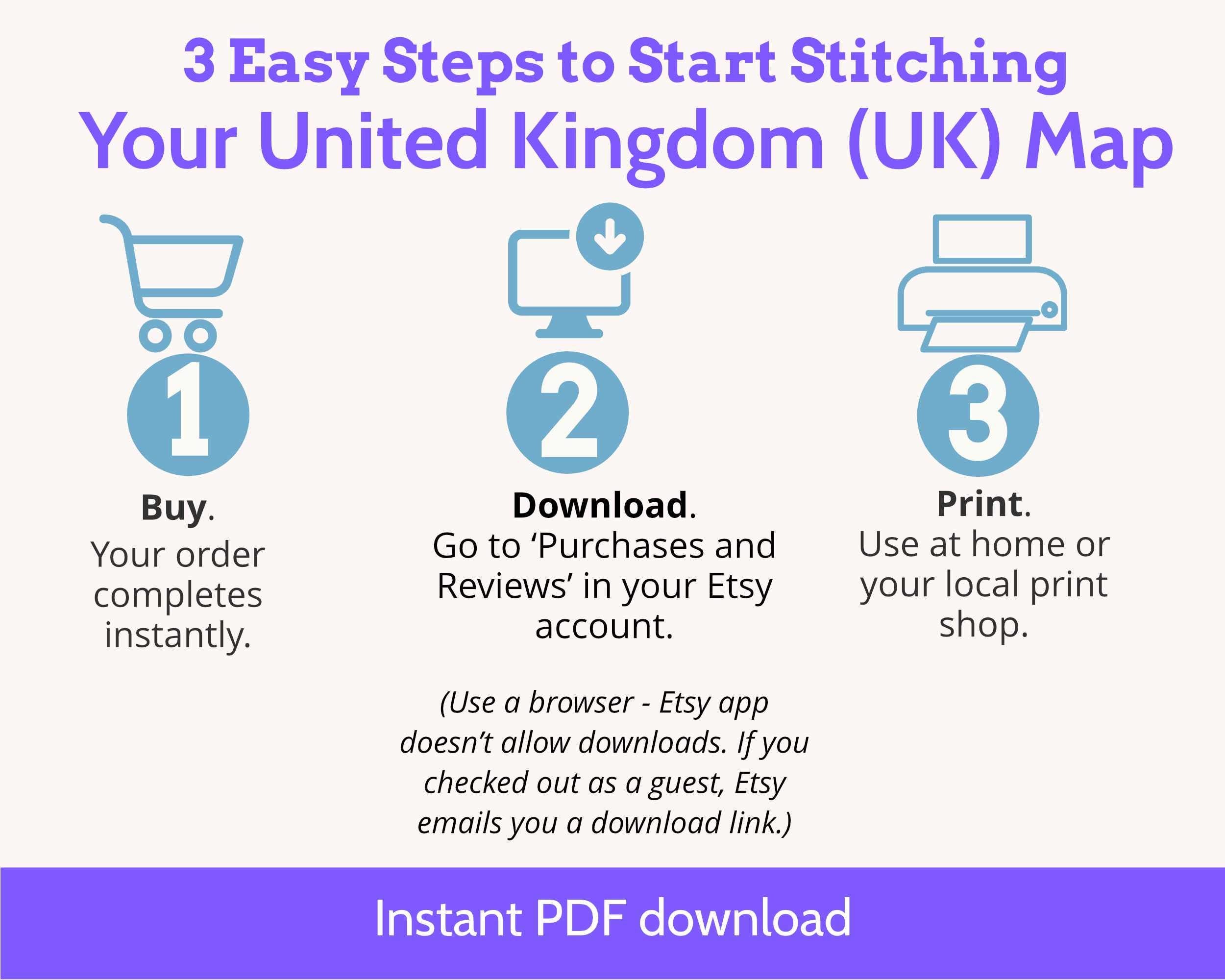 United Kingdom Cross Stitch Pattern: UK Map with Union Jack Flag