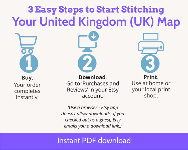 United Kingdom Cross Stitch Pattern: UK Map with Union Jack Flag