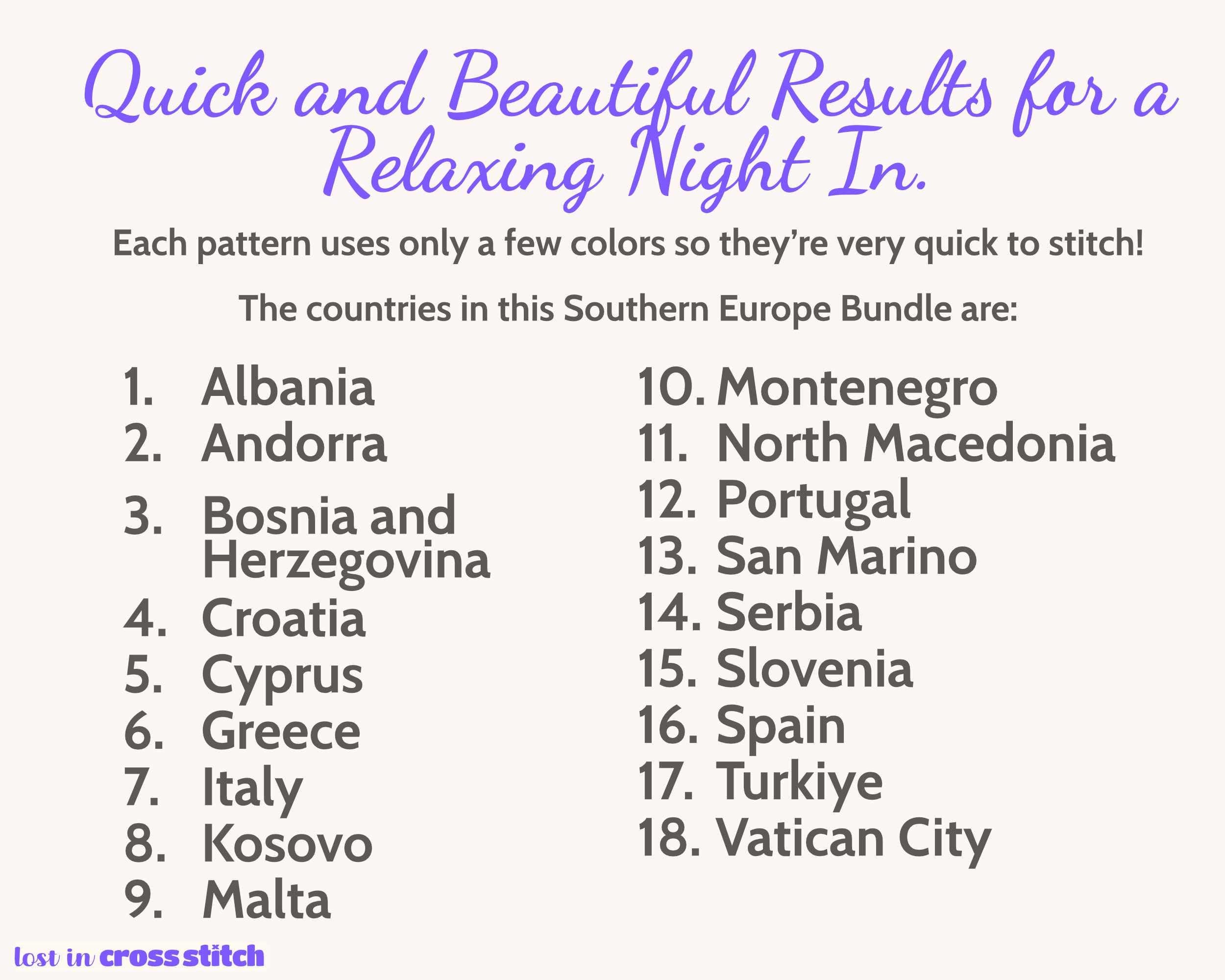 Mediterranean Cross Stitch Pattern Bundle: 18 Southern Europe Flag Map Patterns Secondary image