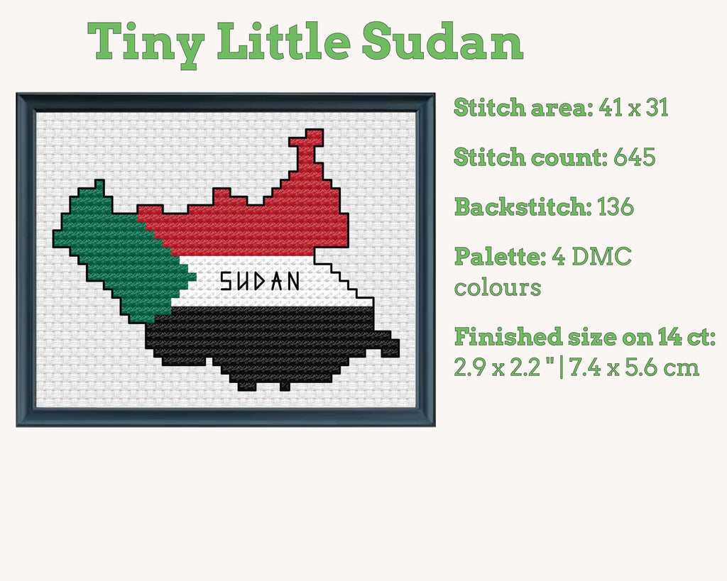 Sudan Cross Stitch Pattern, Tiny Flag Map, Sudanese Heritage Gift, Instant PDF Download