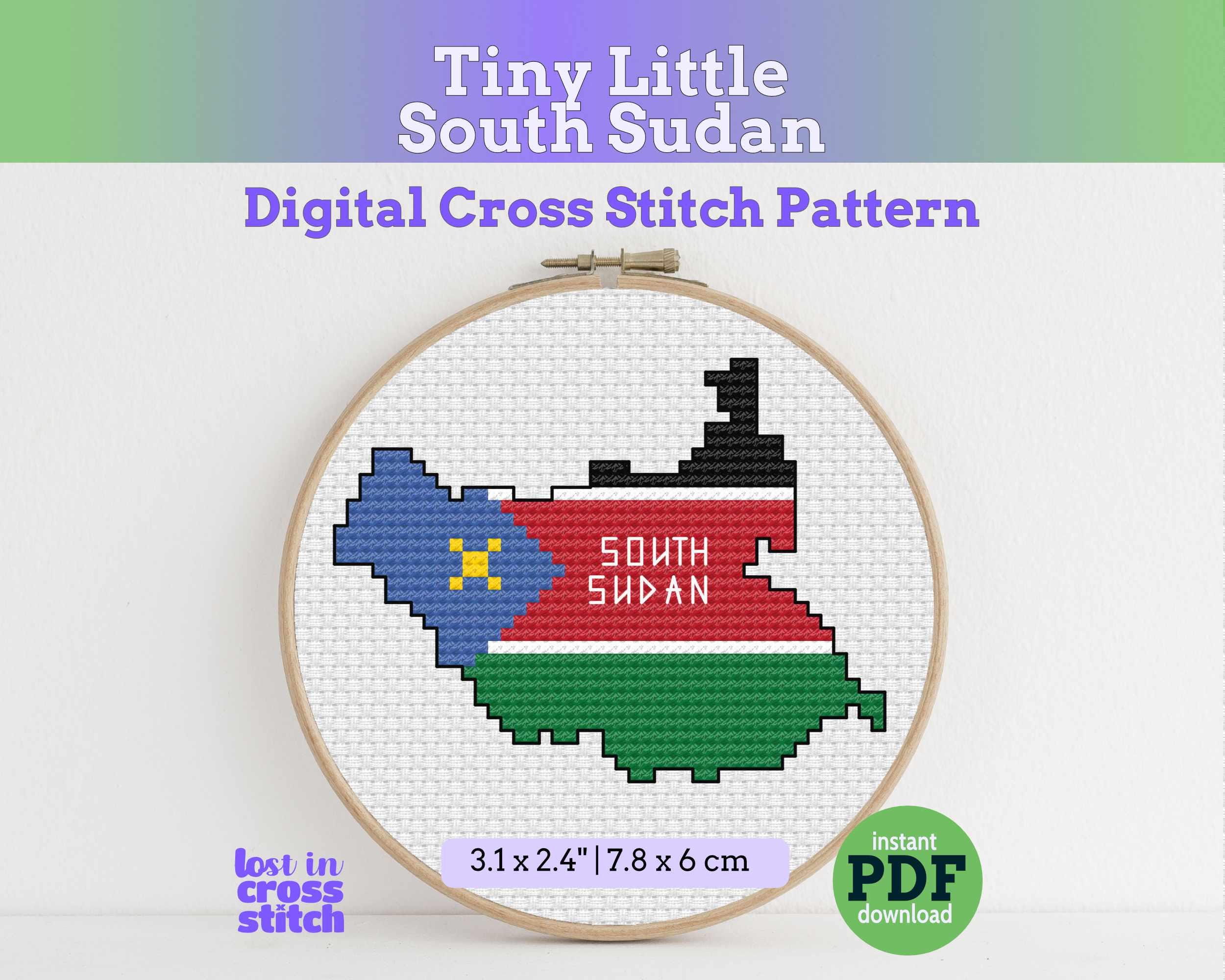 South Sudan Cross Stitch Pattern: Tiny Flag Map