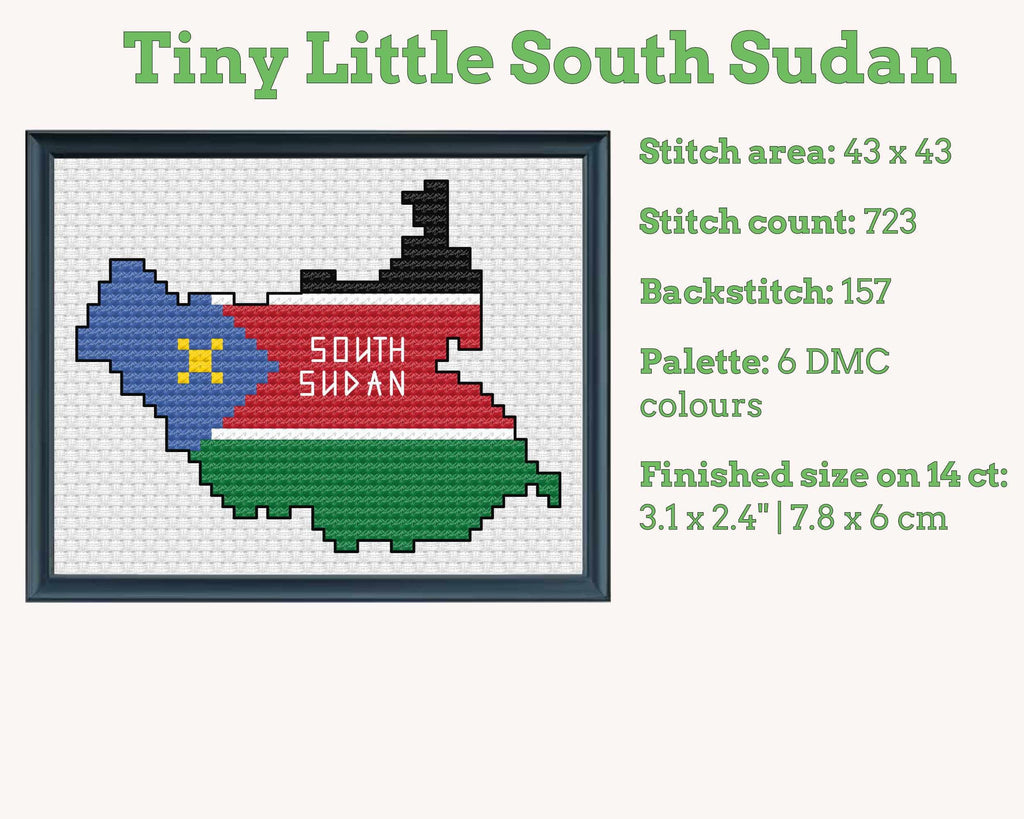 South Sudan Cross Stitch Pattern: Tiny Flag Map