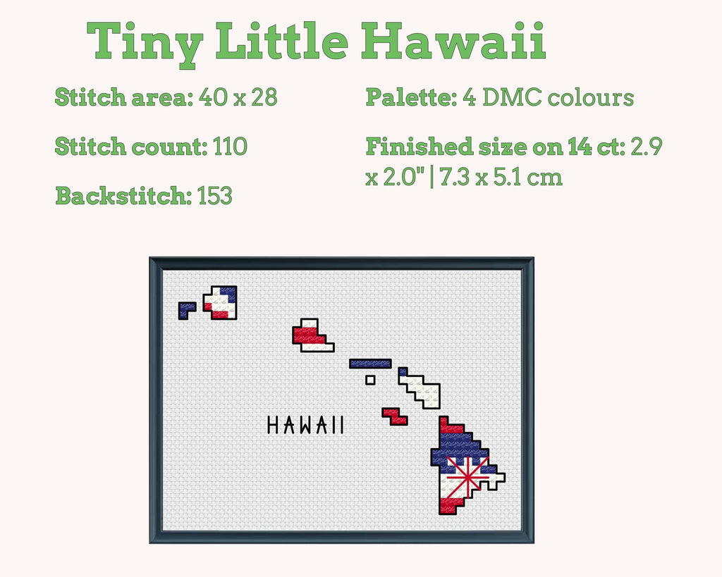 Hawaii Cross Stitch Pattern: Tiny Flag Map