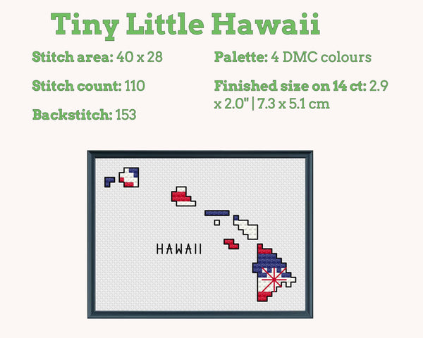 Hawaii Cross Stitch Pattern: Tiny Flag Map