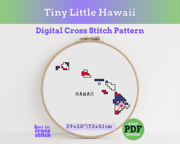 Hawaii Cross Stitch Pattern: Tiny Flag Map