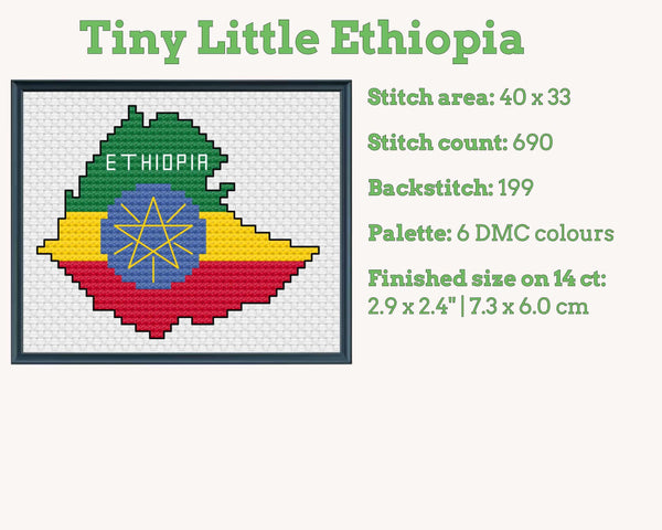 Ethiopia Cross Stitch Pattern: Mini Flag Map
