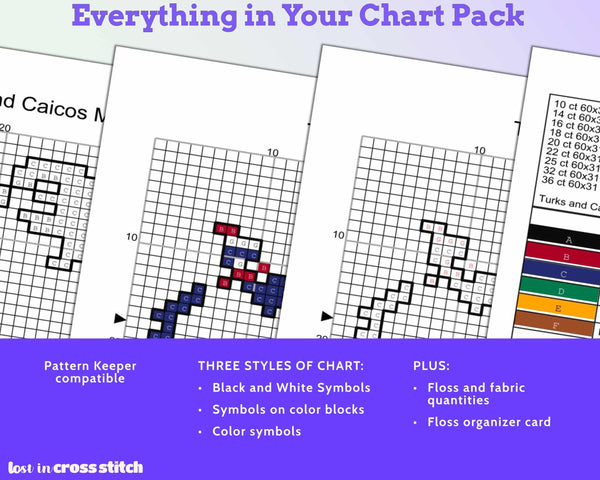 Turks and Caicos Cross Stitch Pattern: Mini Flag Map