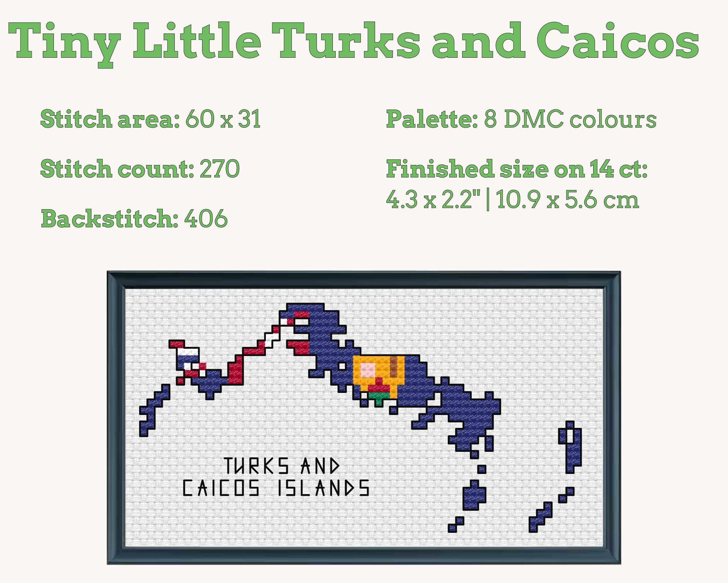 Turks and Caicos Cross Stitch Pattern: Mini Flag Map Secondary image