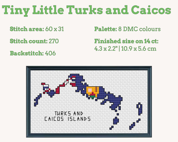 Turks and Caicos Cross Stitch Pattern: Mini Flag Map