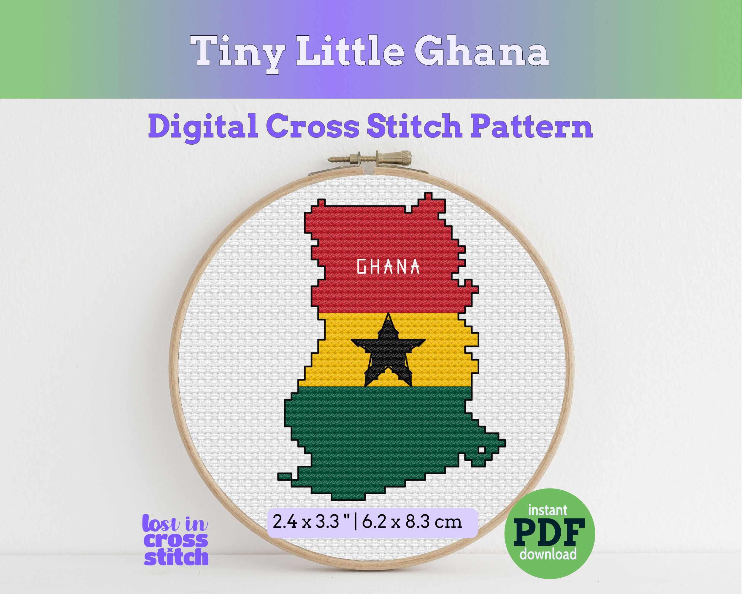 Ghana Cross Stitch Pattern: Mini Flag Map Main image