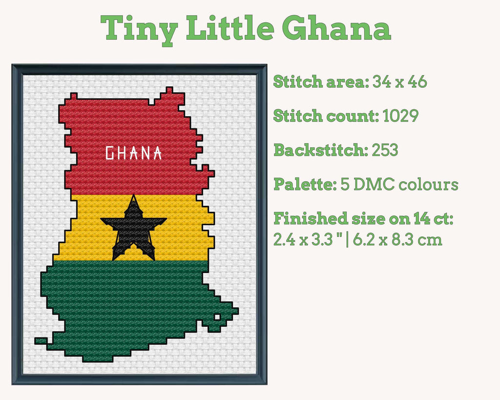 Ghana Cross Stitch Pattern: Mini Flag Map