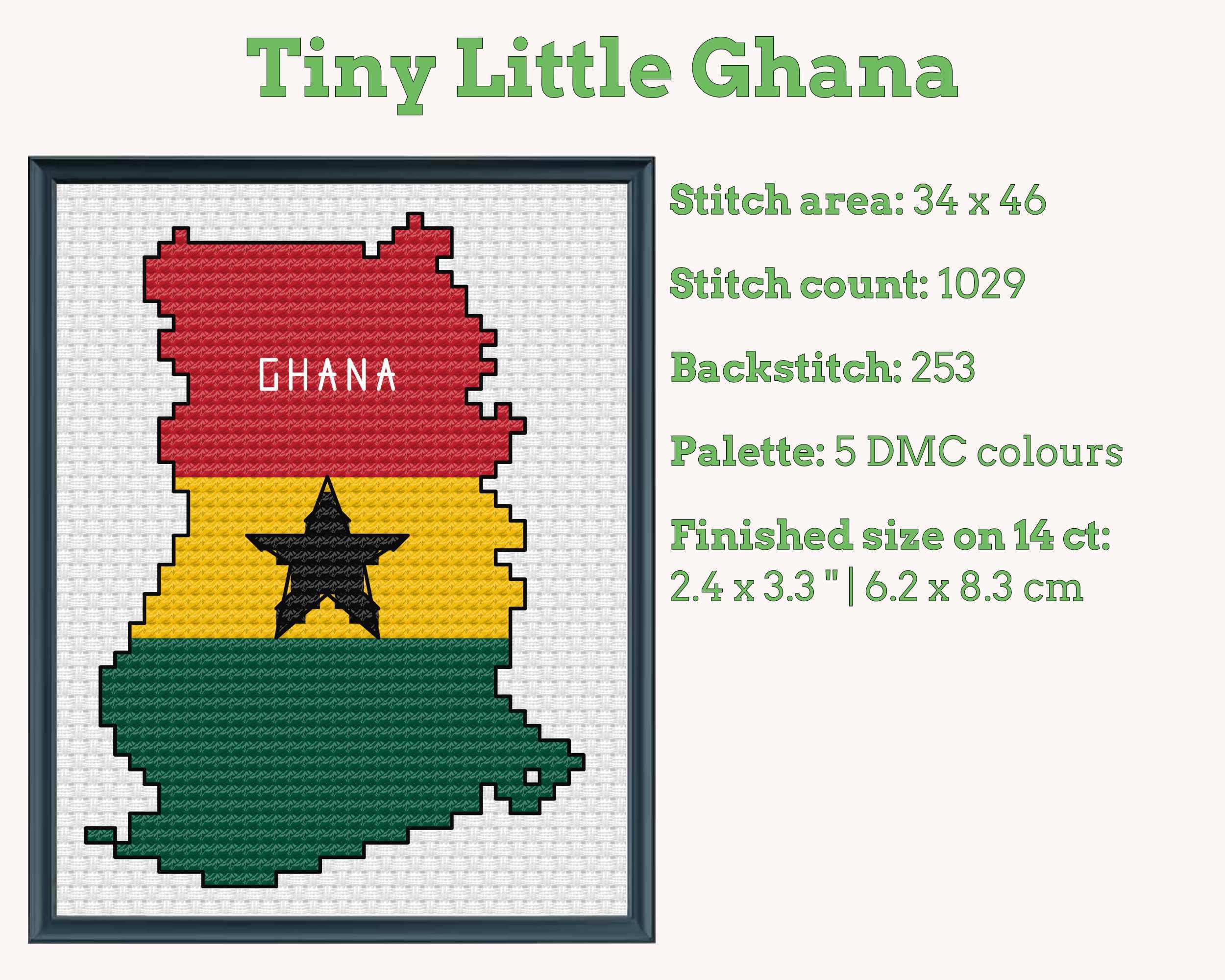 Ghana Cross Stitch Pattern: Mini Flag Map