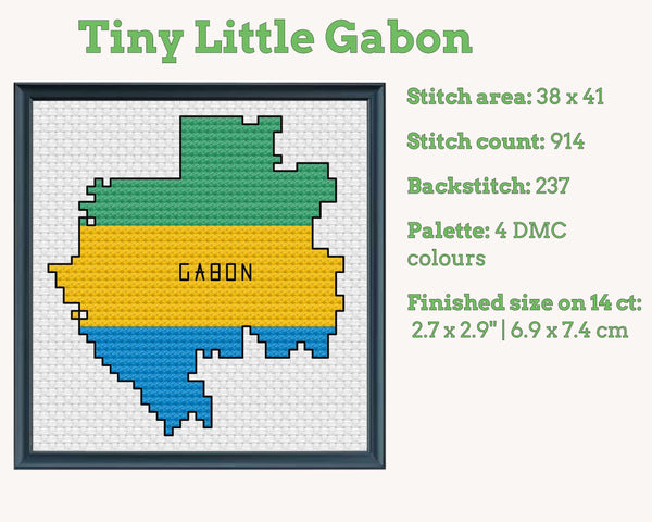 Gabon Cross Stitch Pattern: Tiny Flag Map