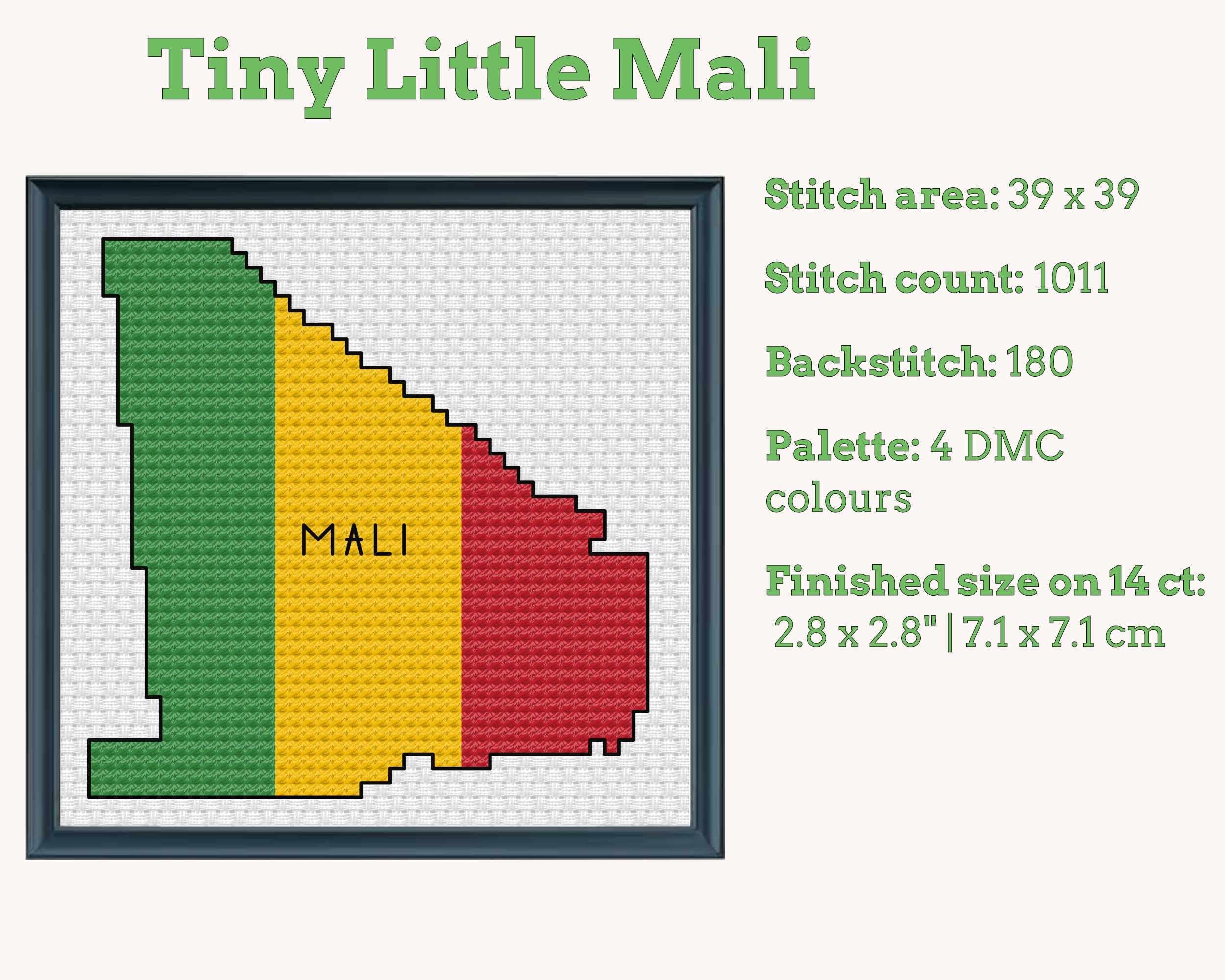 Mali Cross Stitch Pattern: Tiny Flag Map