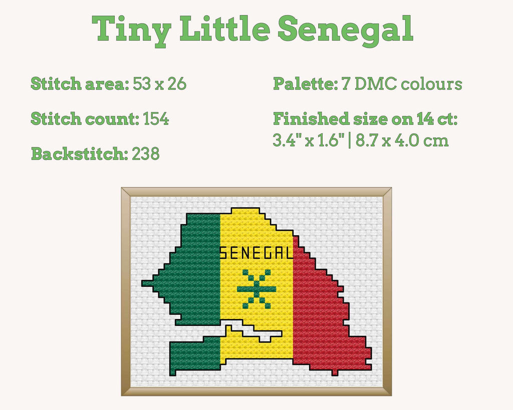 Senegal Cross Stitch Pattern: Mini Flag Map