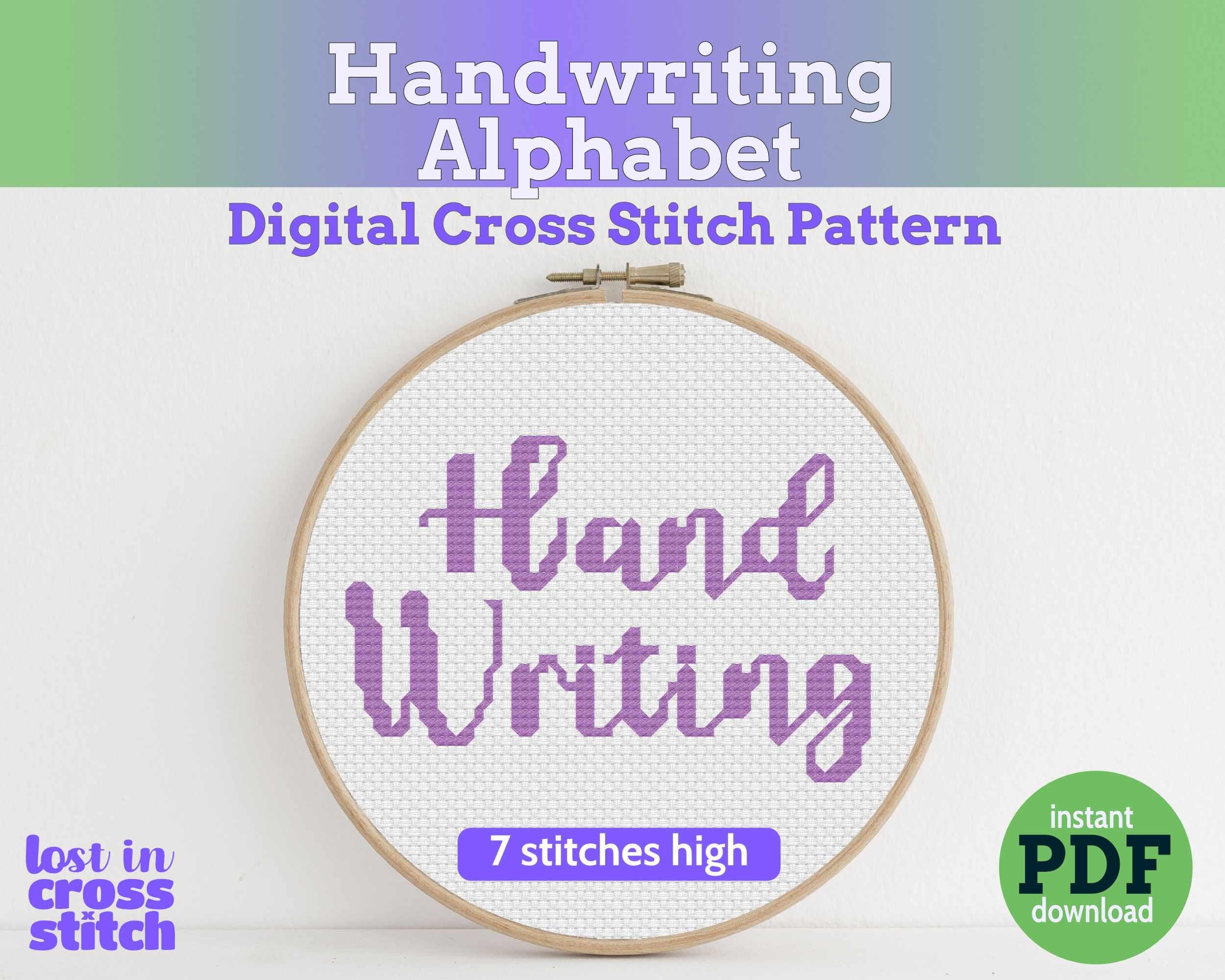 Handwriting Cross Stitch Alphabet Pattern PDF Main image