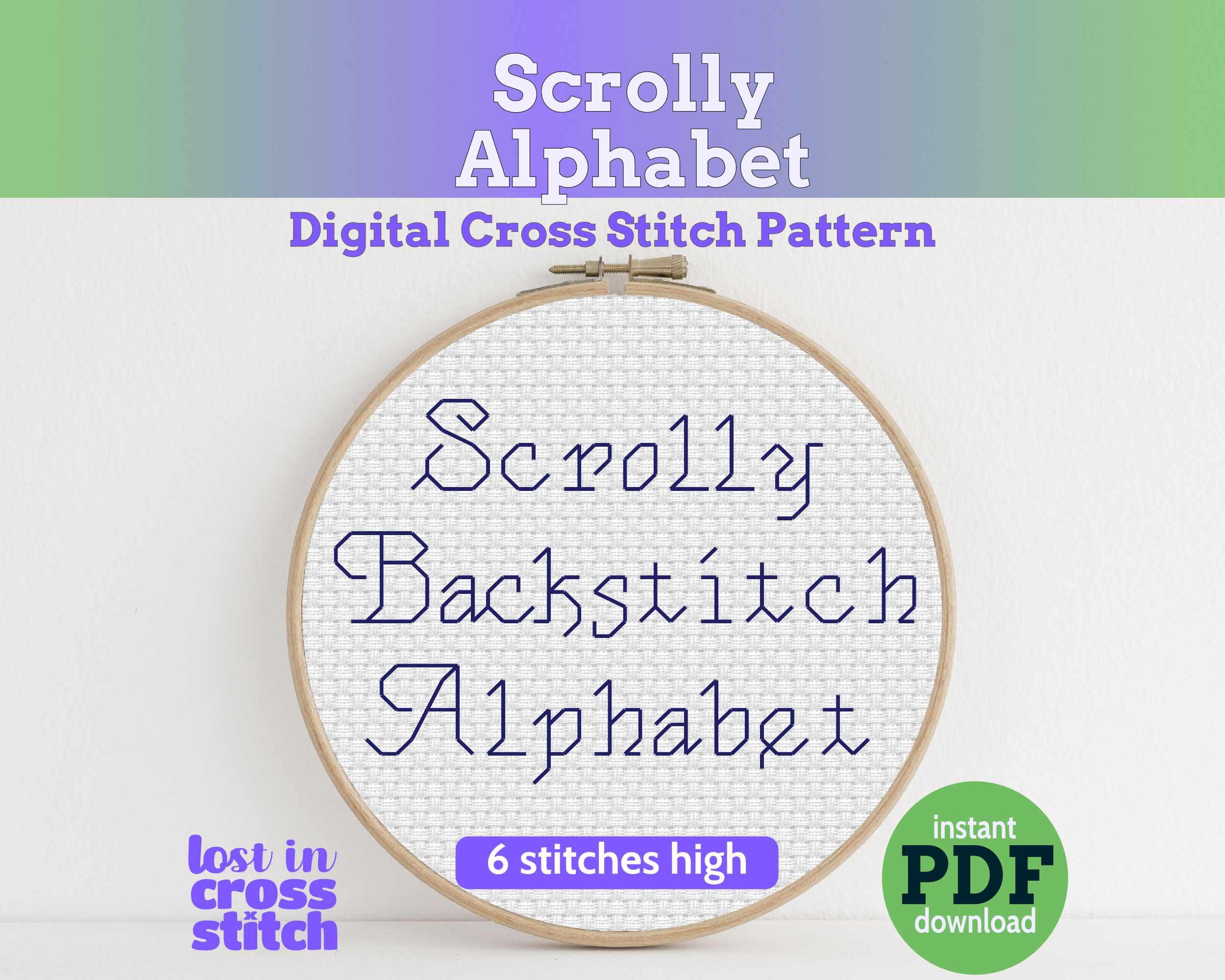 Scrolly Backstitch Alphabet Cross Stitch Pattern Main image