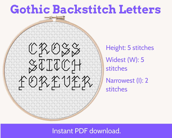Gothic Backstitch Alphabet Cross Stitch Pattern PDF