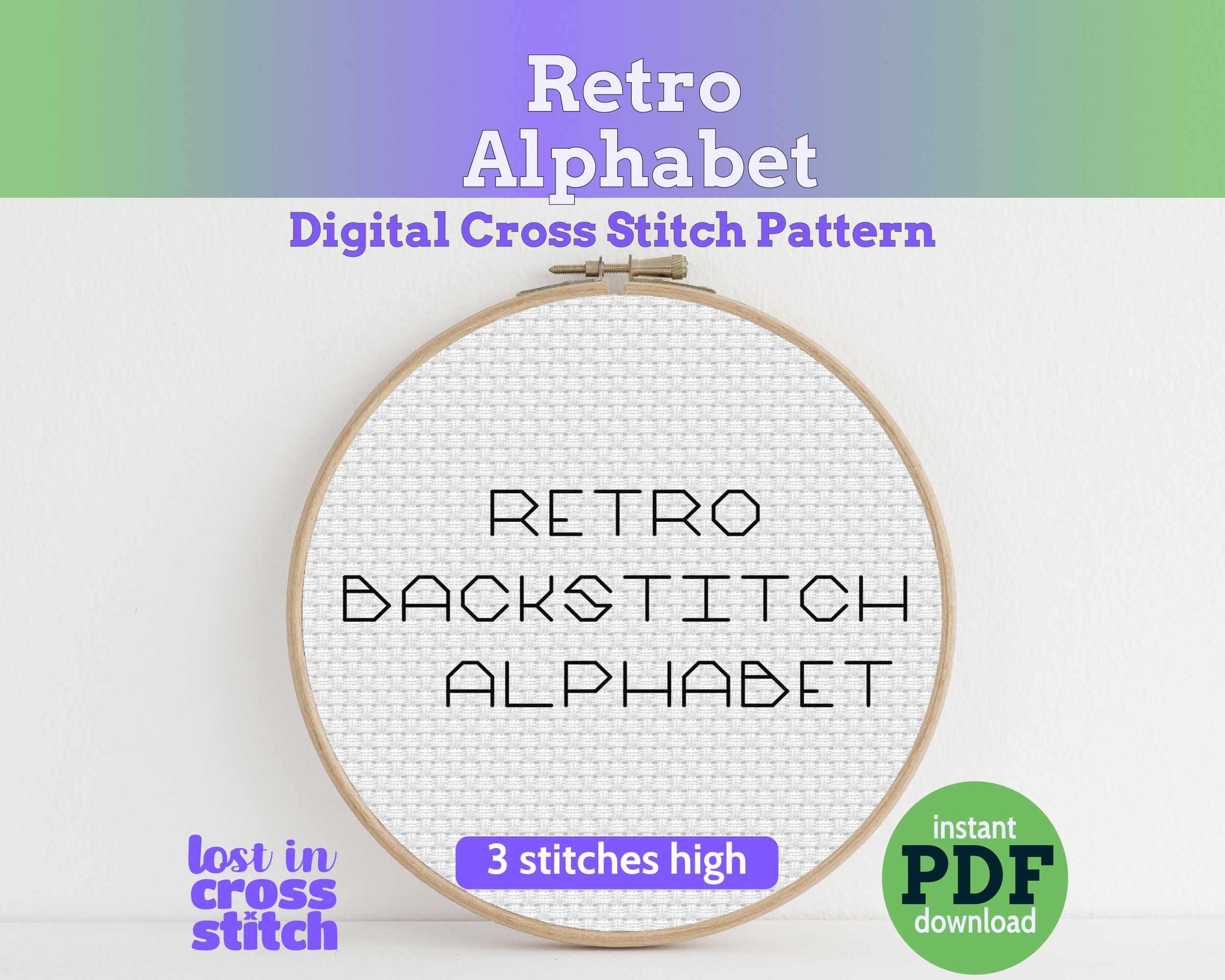 Retro Backstitch Alphabet Cross Stitch Pattern Main image