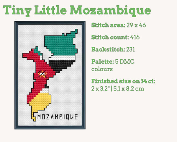 Mozambique Cross Stitch Pattern: Tiny Flag Map with Star