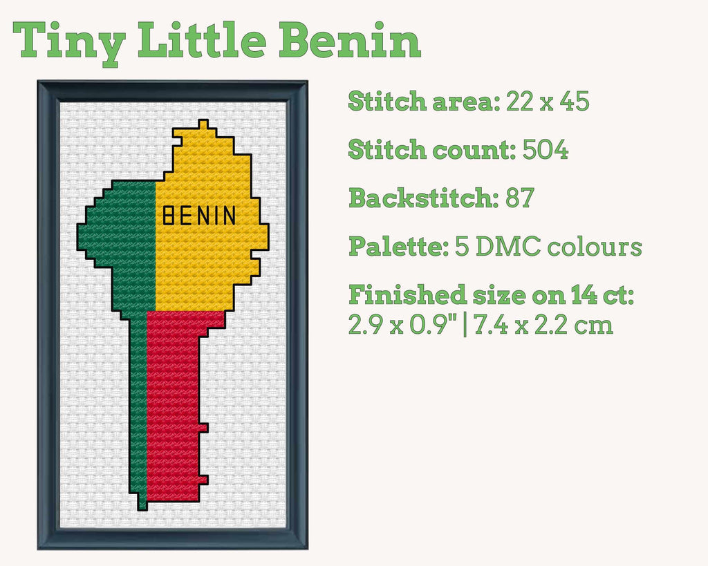 Benin Cross Stitch Pattern: Tiny Flag Map