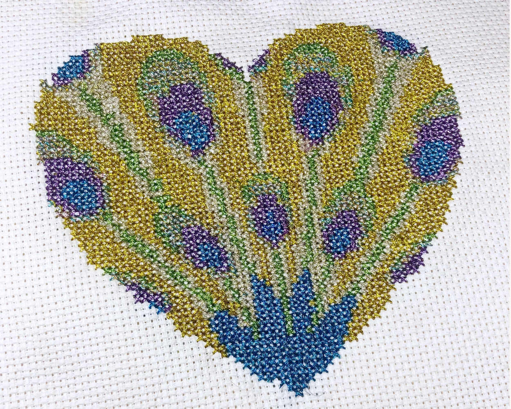 Art Nouveau Peacock Feather Cross Stitch Pattern PDF for metallic floss