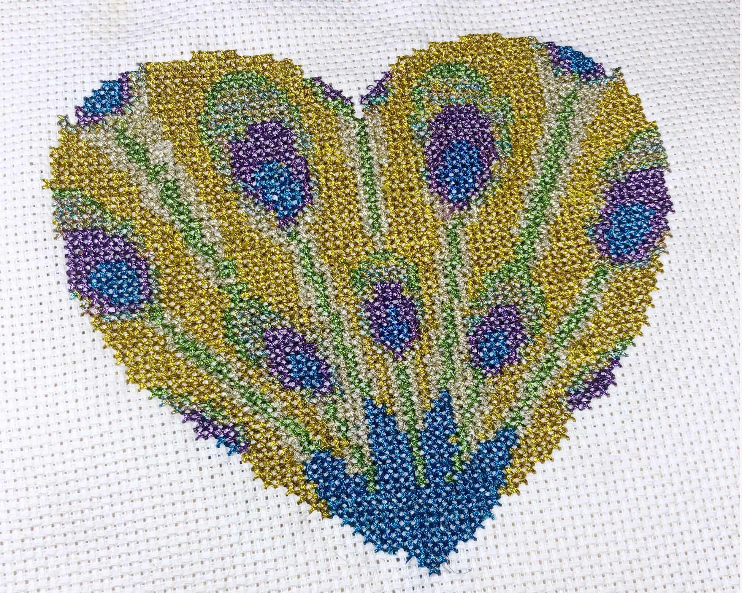 Art Nouveau Peacock Feather Cross Stitch Pattern PDF for metallic floss