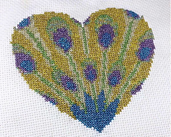 Art Nouveau Peacock Feather Cross Stitch Pattern PDF for metallic floss