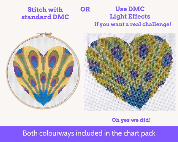 Art Nouveau Peacock Feather Cross Stitch Pattern PDF for metallic floss
