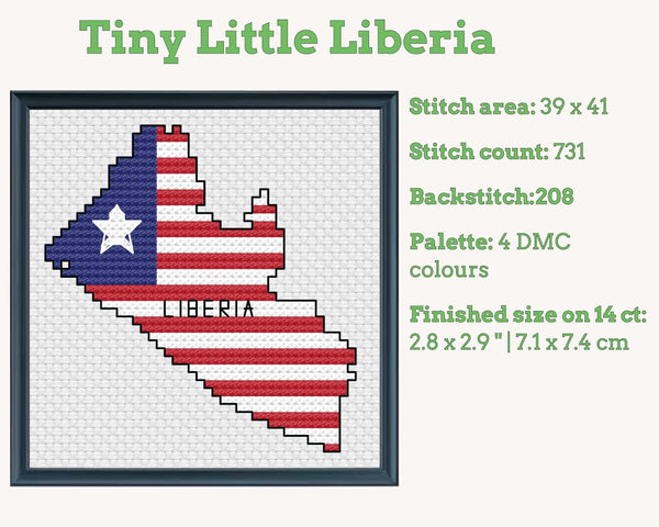 Liberia Cross Stitch Pattern: Tiny Flag Map