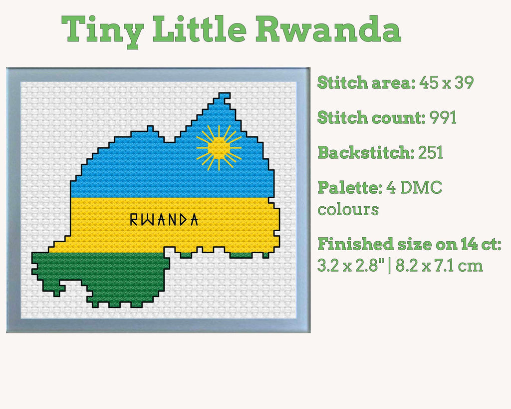 Rwanda Cross Stitch Pattern: Tiny Flag Map