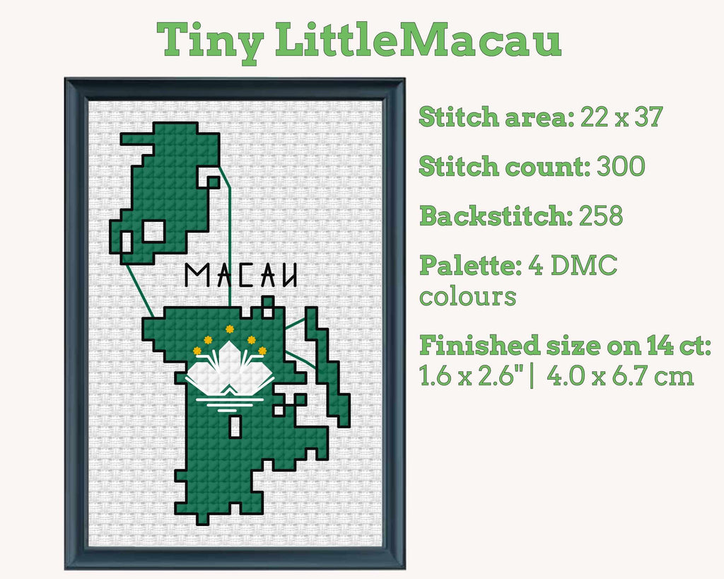 Macau Cross Stitch Pattern: Mini Flag Map