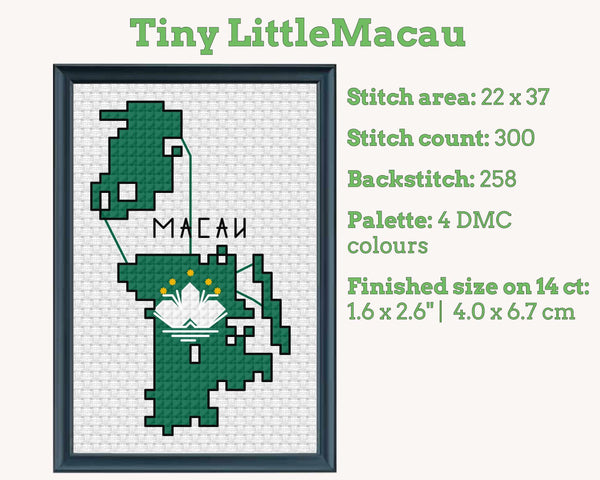 Macau Cross Stitch Pattern: Mini Flag Map