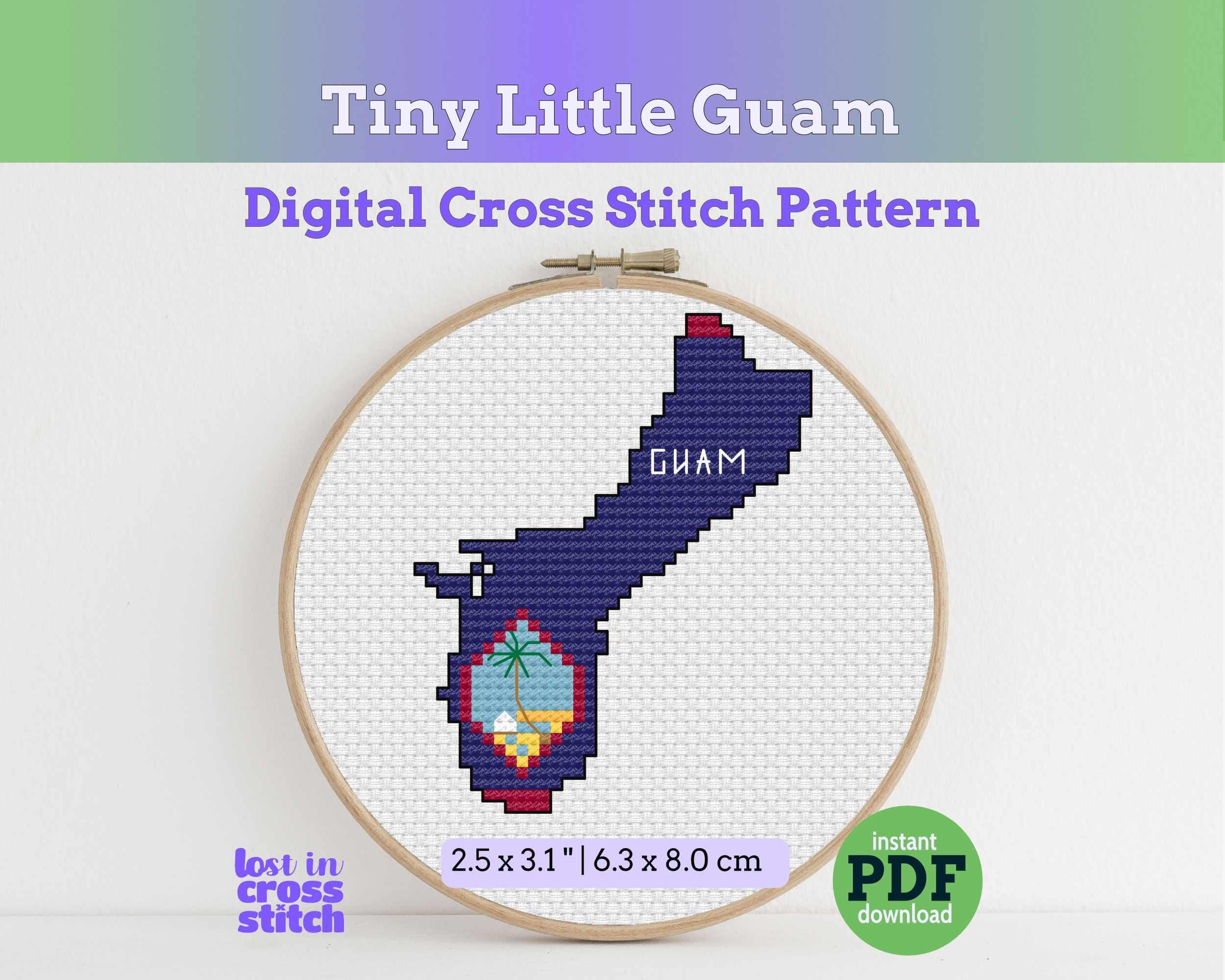 Guam Cross Stitch Pattern: Tiny Flag Map with Seal Main image