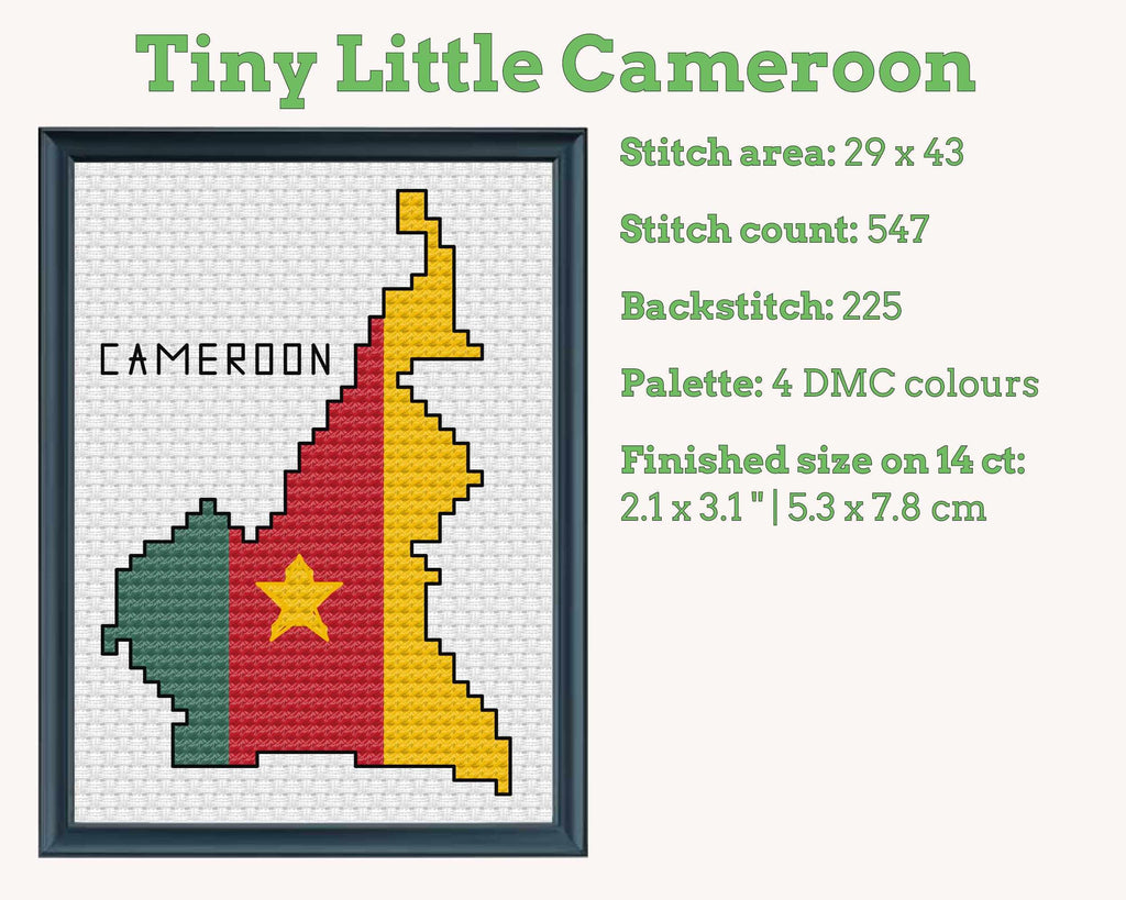 Cameroon Cross Stitch Pattern: Tiny Flag Map