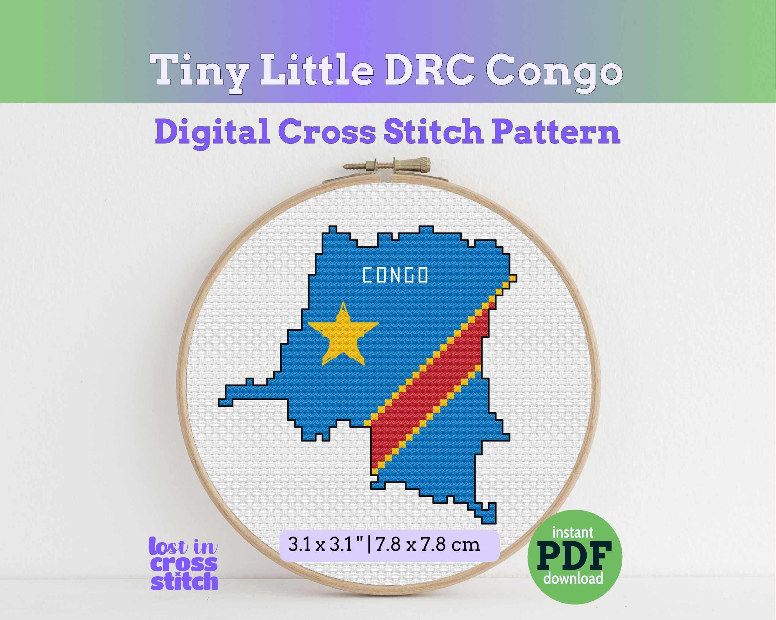DR Congo Cross Stitch Pattern: Mini Flag Map Main image