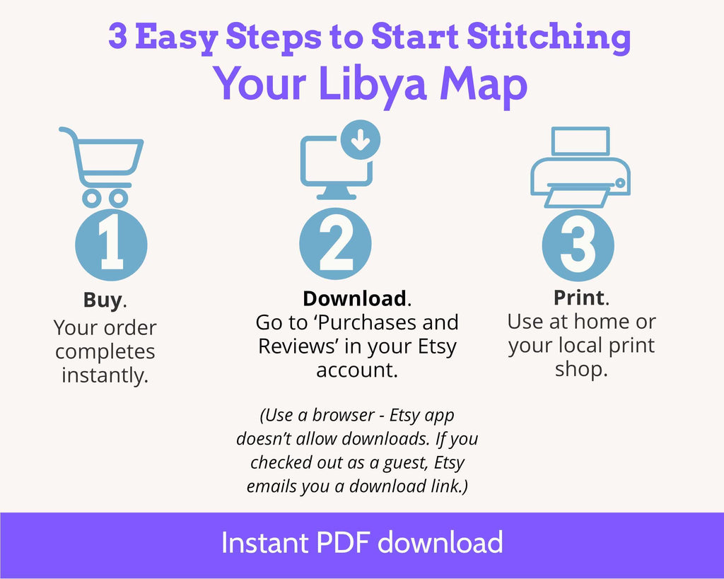Libya Cross Stitch Pattern, Tiny Flag Map, Tripoli North Africa, Instant PDF Download
