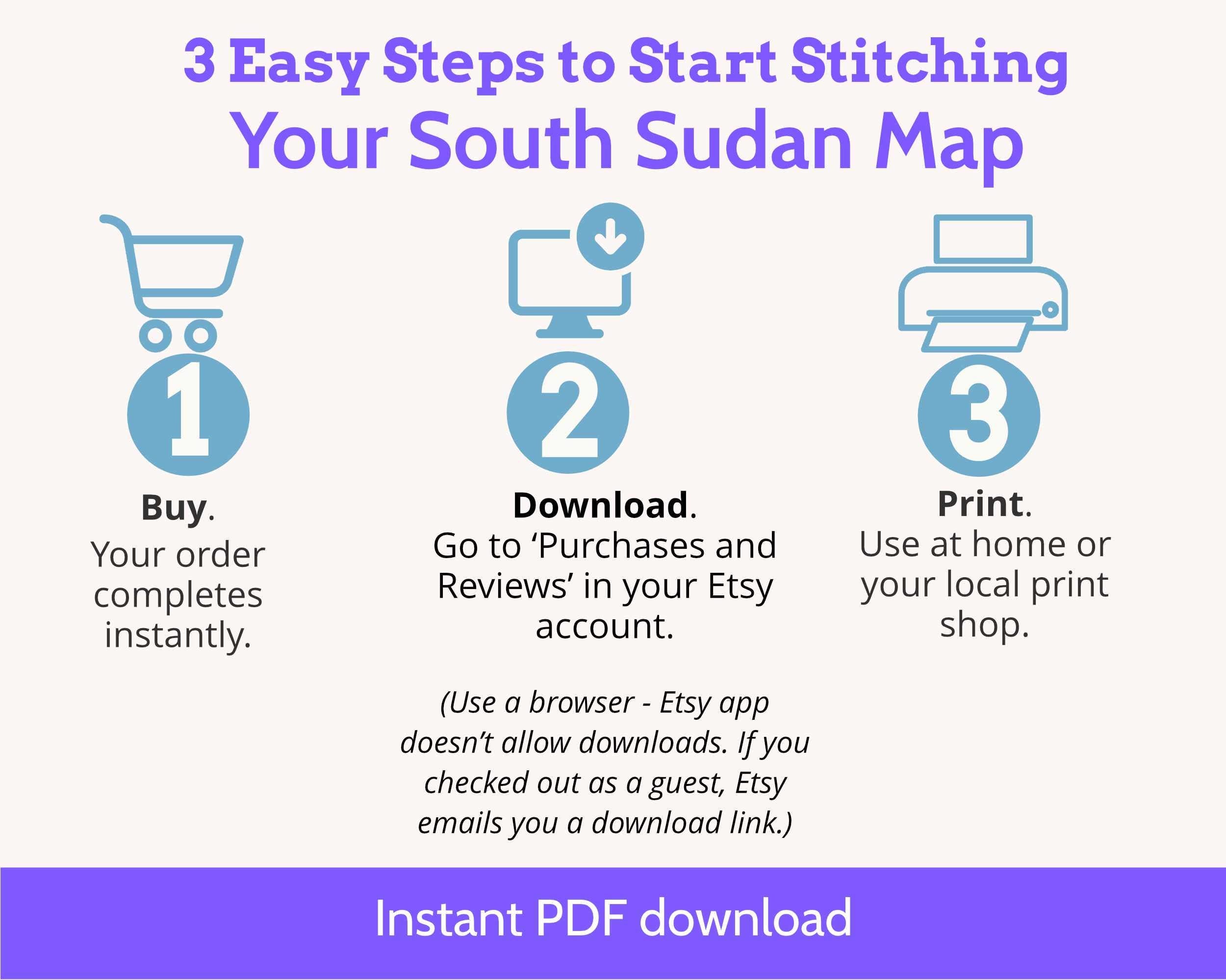South Sudan Cross Stitch Pattern: Tiny Flag Map
