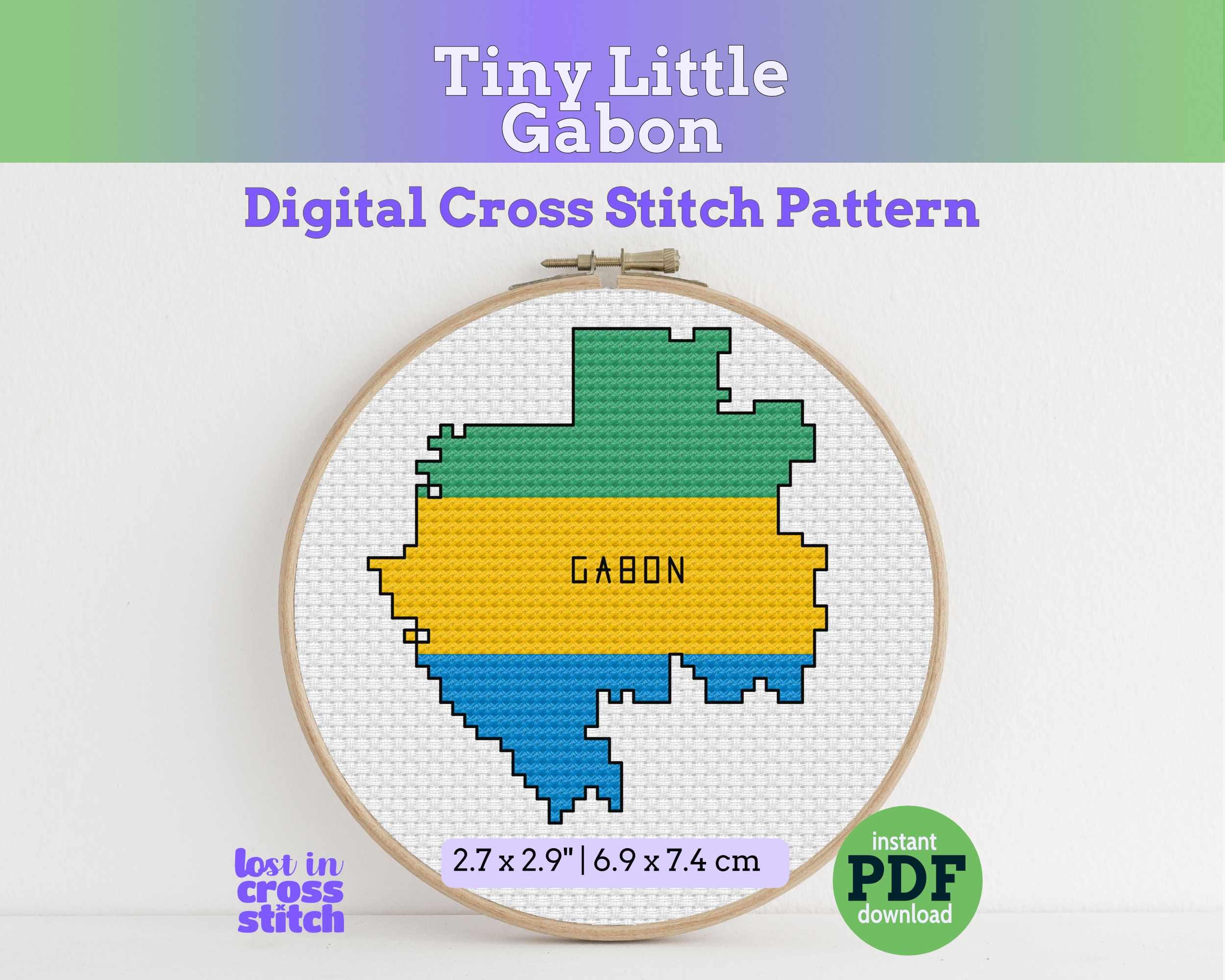 Gabon Cross Stitch Pattern: Tiny Flag Map Main image
