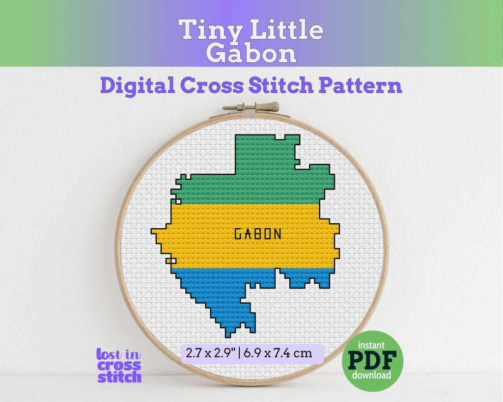 Gabon Cross Stitch Pattern: Tiny Flag Map