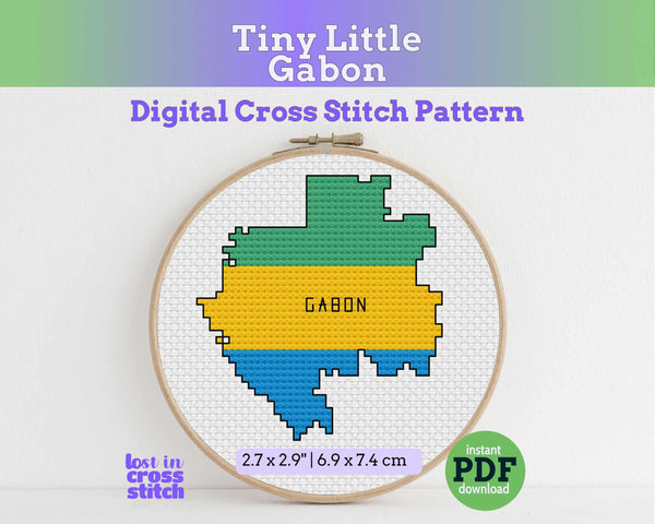Gabon Cross Stitch Pattern: Tiny Flag Map