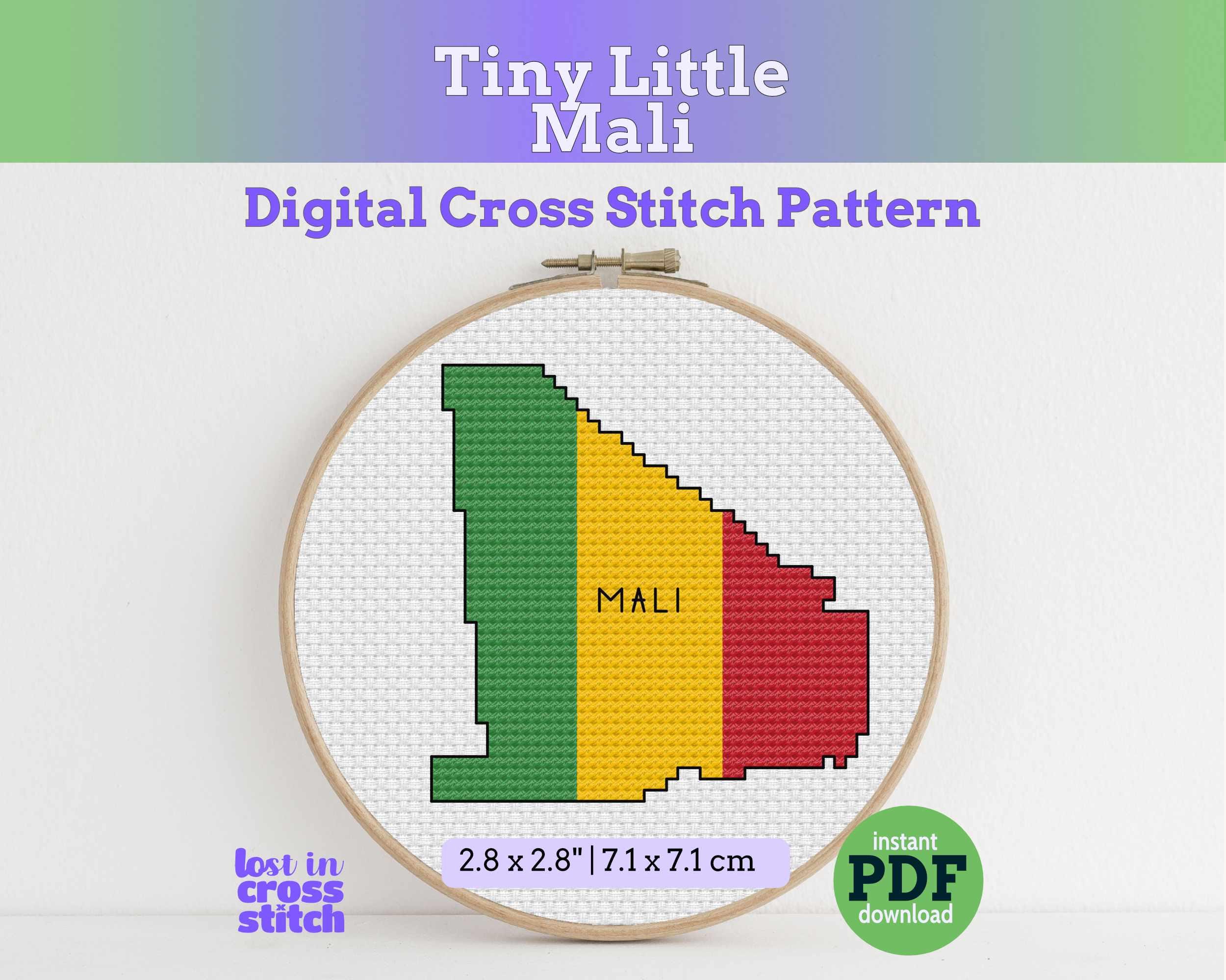 Mali Cross Stitch Pattern: Tiny Flag Map Main image