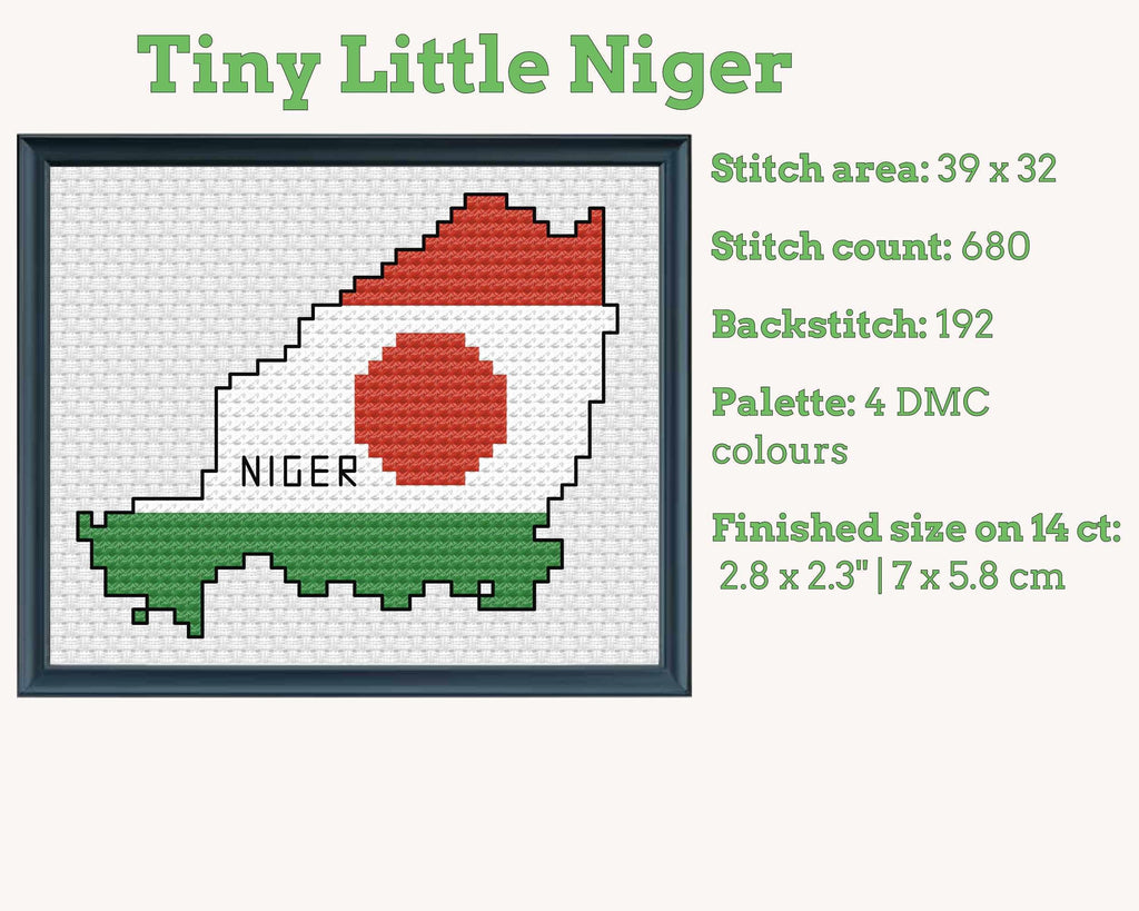 Niger Cross Stitch Pattern: Tiny Flag Map