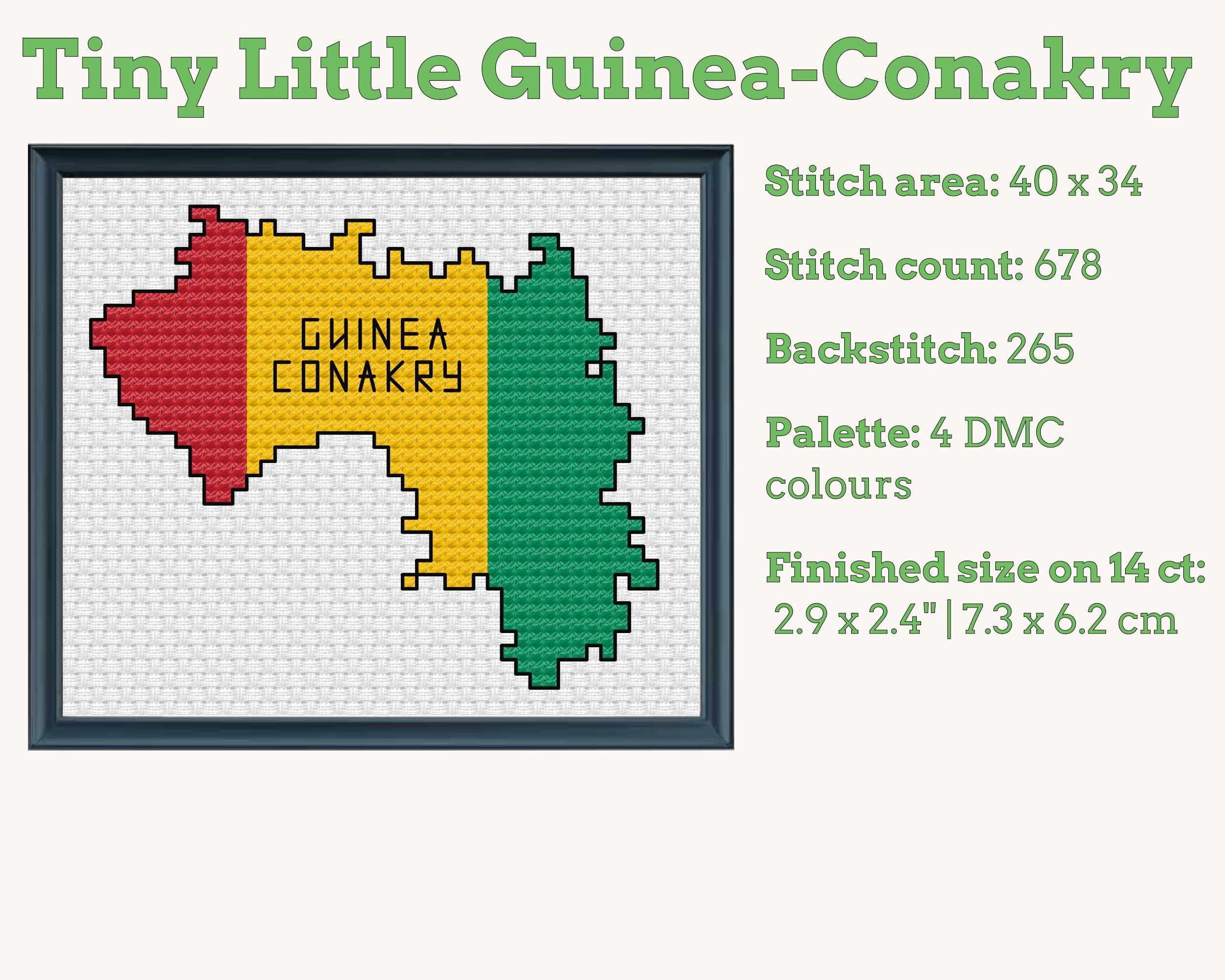 Guinea Conakry Cross Stitch Pattern: Tiny Flag Map Secondary image