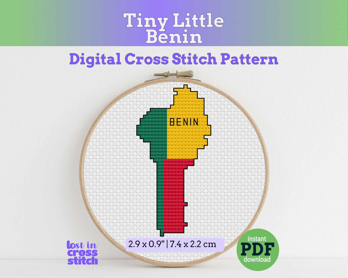 Benin Cross Stitch Pattern: Tiny Flag Map Main image