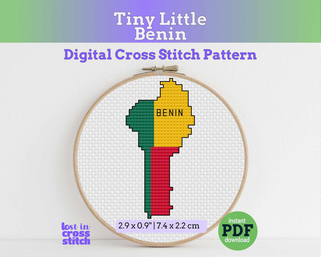 Benin Cross Stitch Pattern: Tiny Flag Map