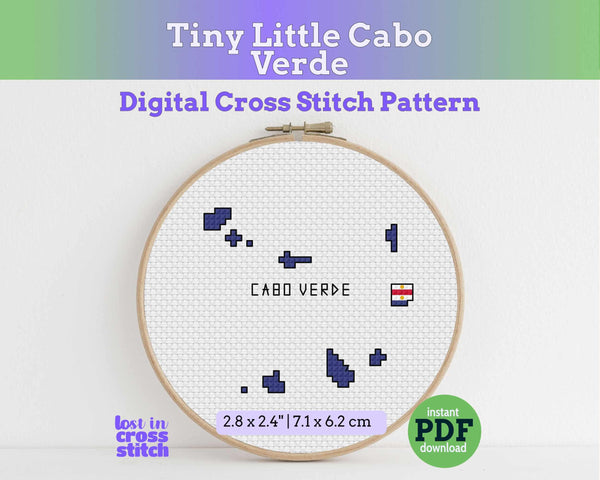 Cabo Verde Cross Stitch Pattern: Tiny Flag Map