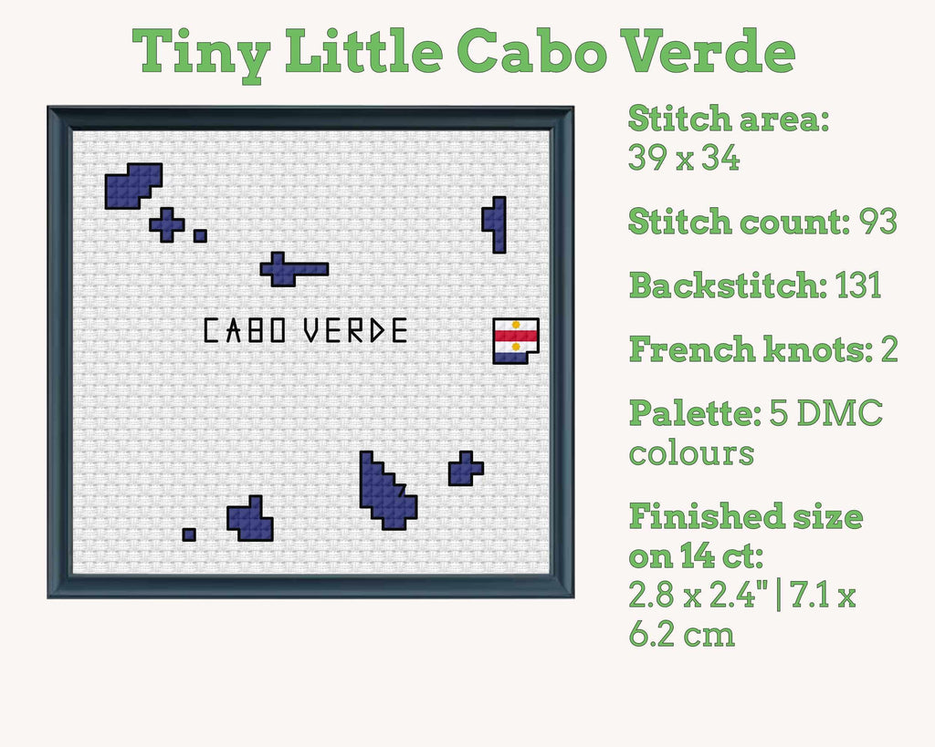 Cabo Verde Cross Stitch Pattern: Tiny Flag Map