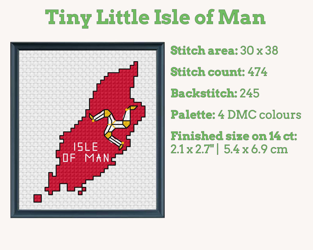 Isle of Man Cross Stitch Pattern: Tiny Flag Map